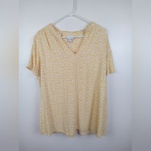 Ava & Viv Yellow White Ditsy Floral Blouse Top Tunic Size X  Boho Peasant Summer